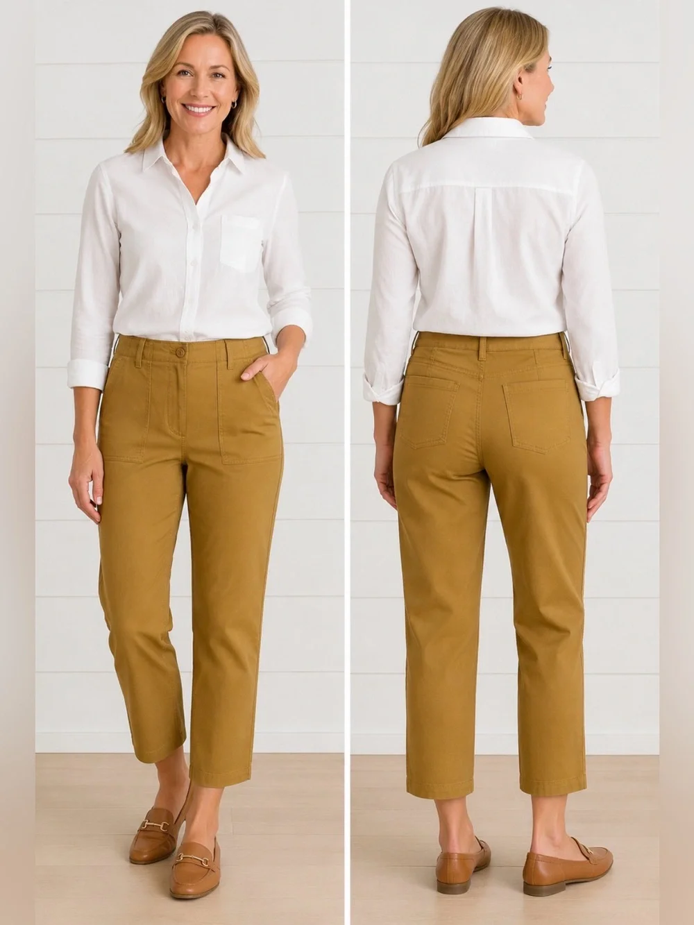 Talbots High Waist Patch Pocket Crop Pants 8P Petite Camel Brown NWT